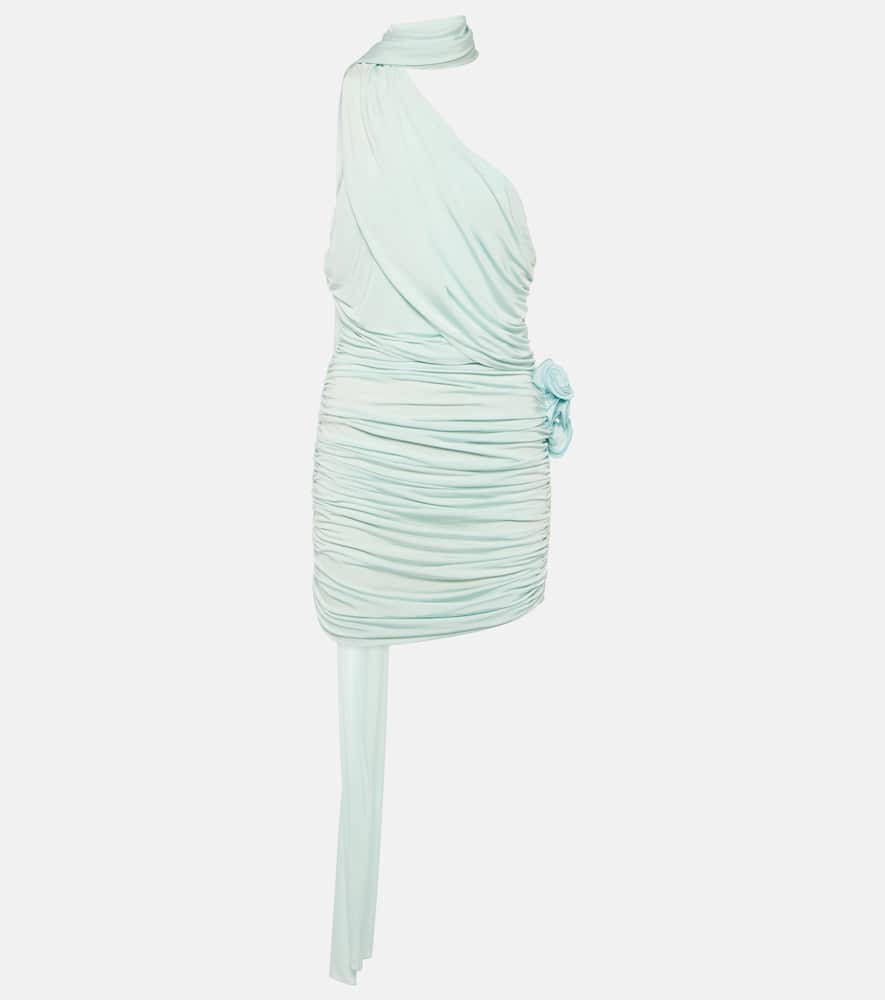 Scarf-detail ruched jersey minidress