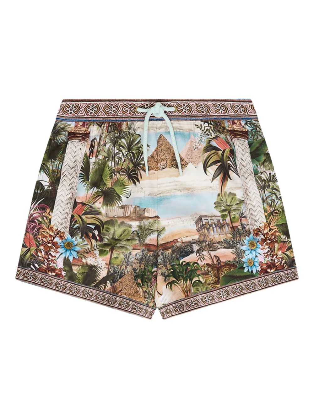 Tropical landscape-print shorts - Brown