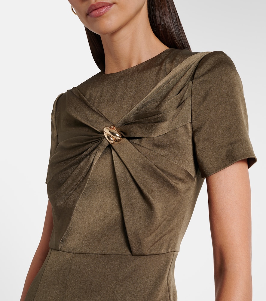 Gathered crêpe satin midi dress