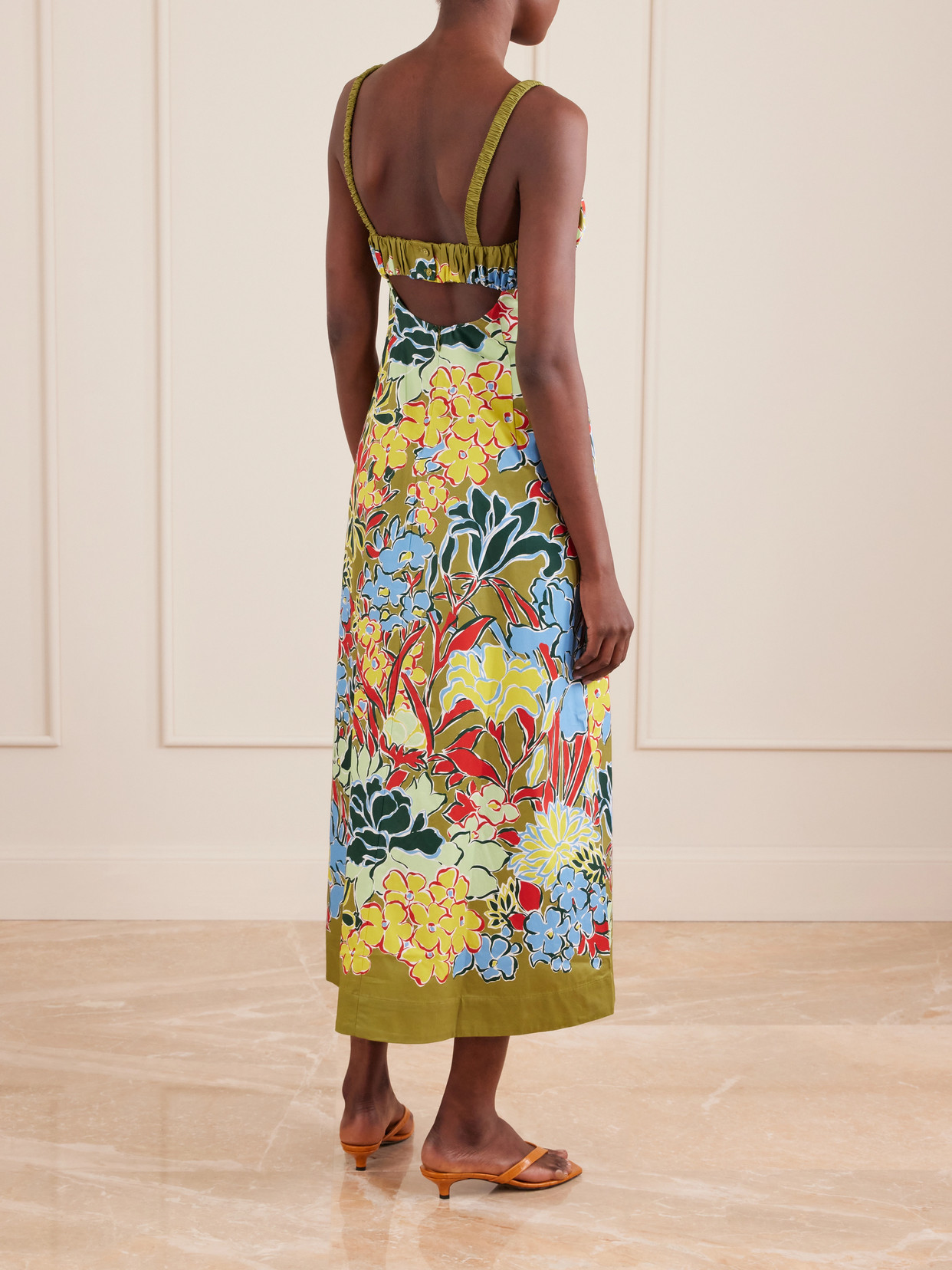 Solstice Floral-print Organic Cotton-poplin Midi Dress - Multi