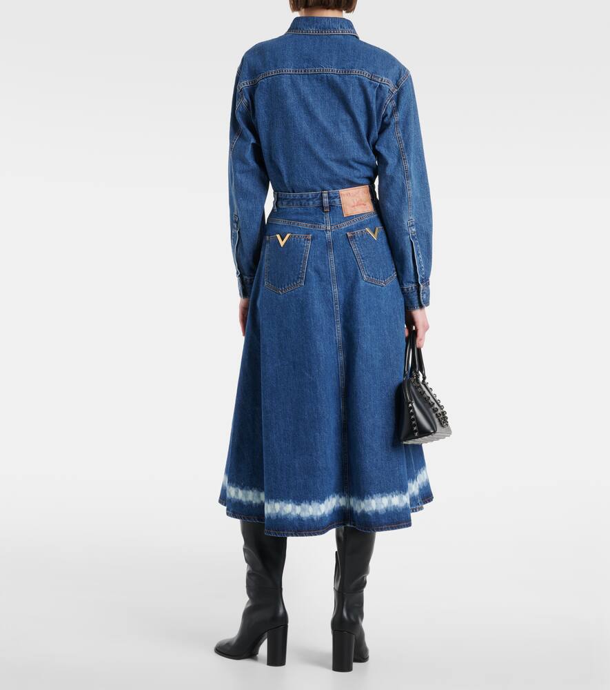 Valentino VGold distressed denim midi skirt