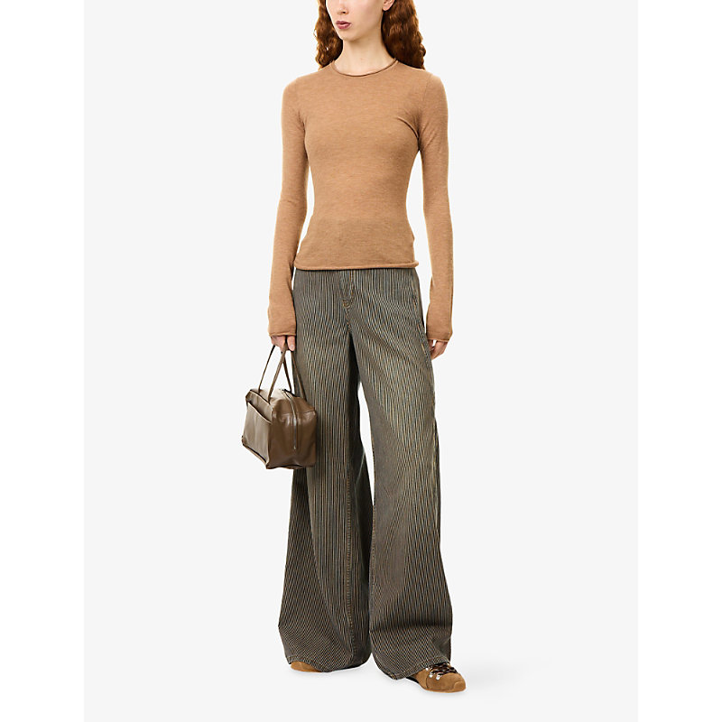 Womens Striped Wide-Leg Denim Jeans
