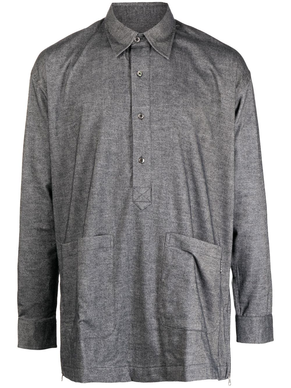 Button placket long-sleeve shirt - Black
