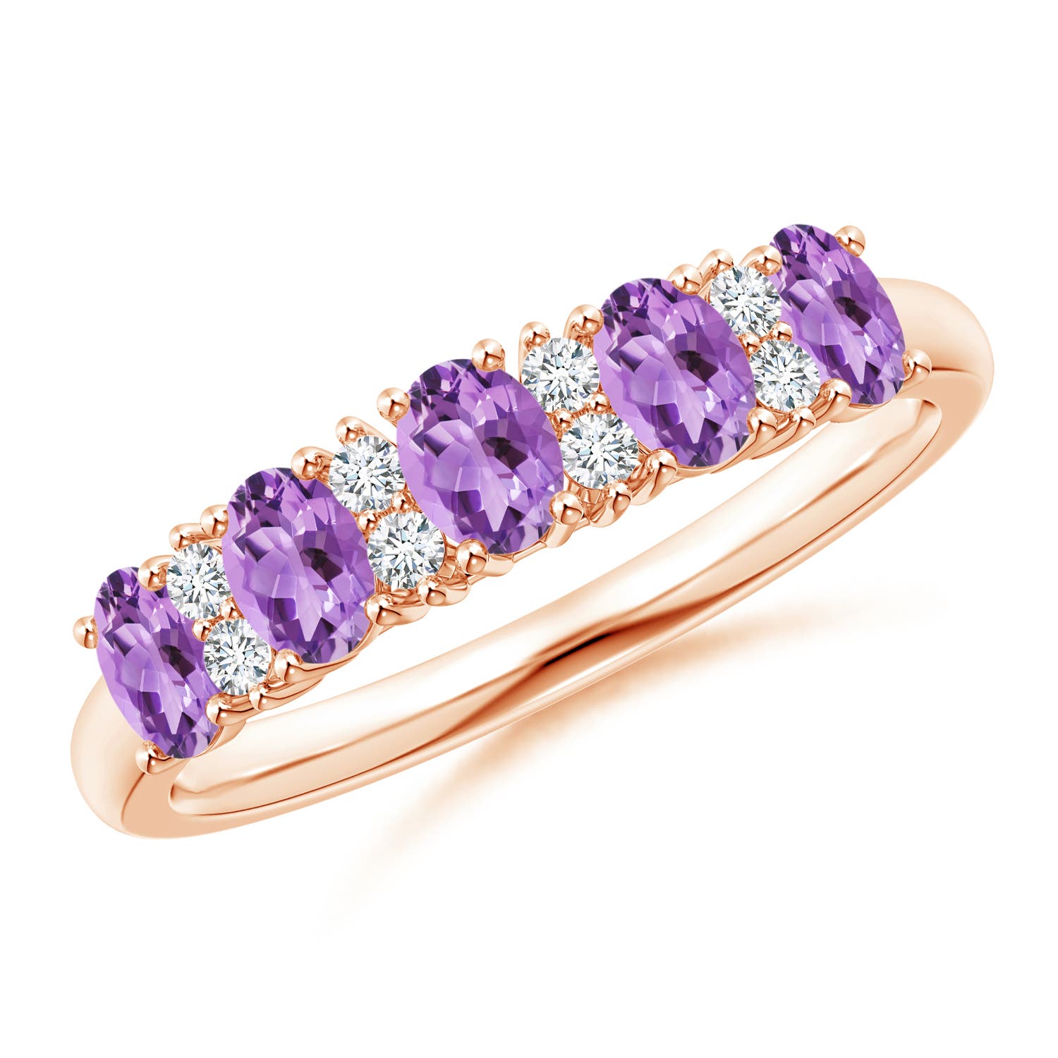 Angara 0.7 Carat Five Stone Amethyst and Diamond Wedding Ring in 14K Rose Gold