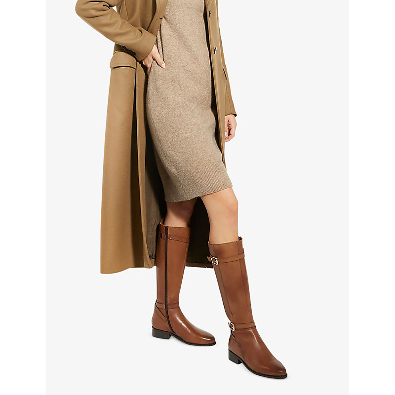 Womens Tan-leather Tepi Buckle-embellished Leather Knee-high Boots