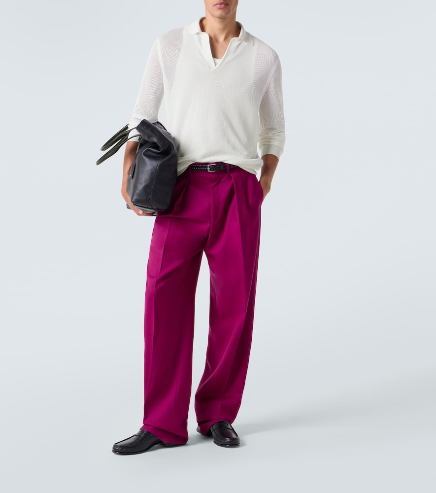 Semi-sheer cotton polo sweater