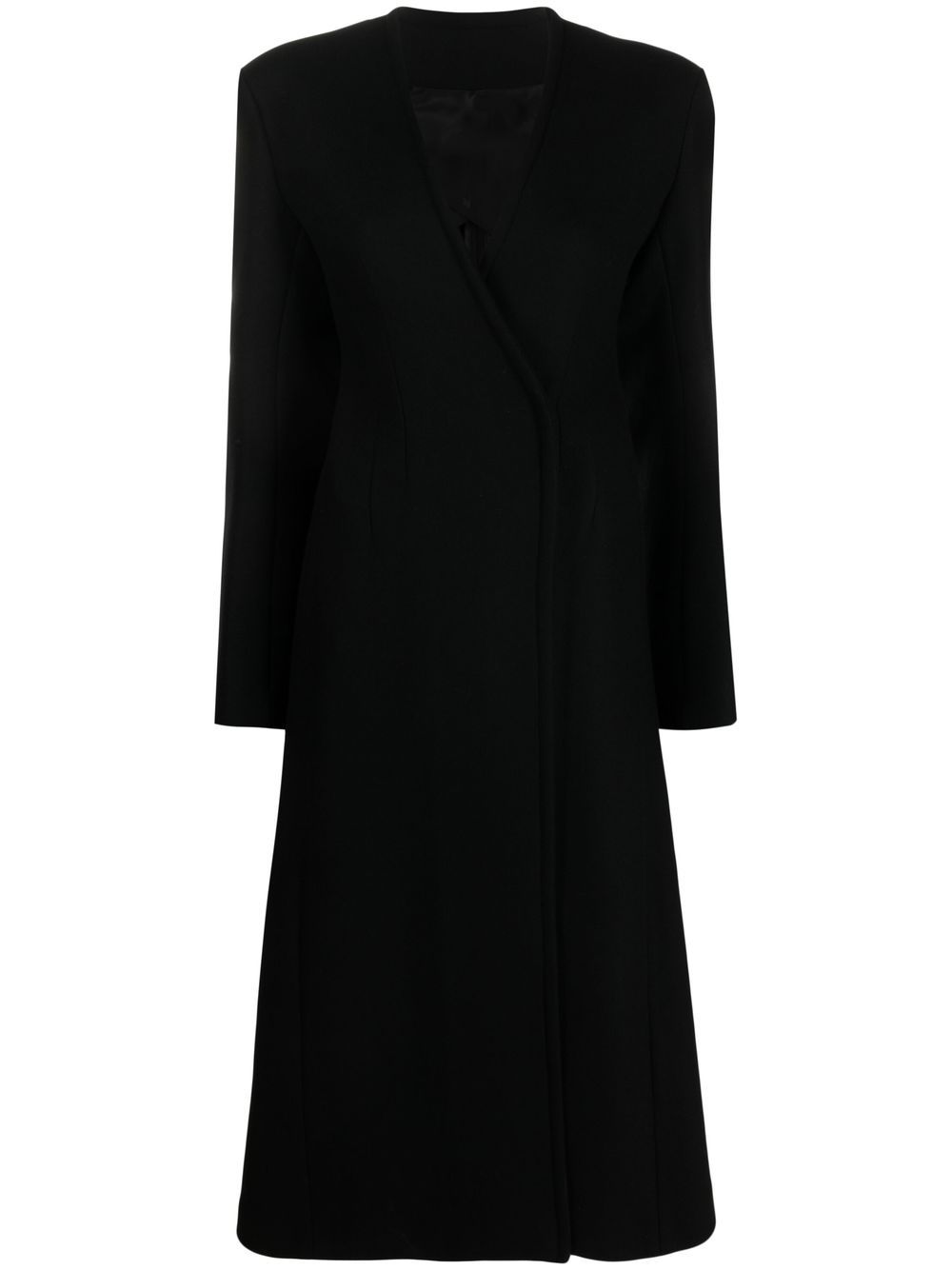 V-neck long coat - Black