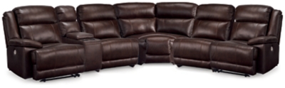 VonKurt 6-Piece Power Leather Reclining Modular Sectional with Console, Dark Brown