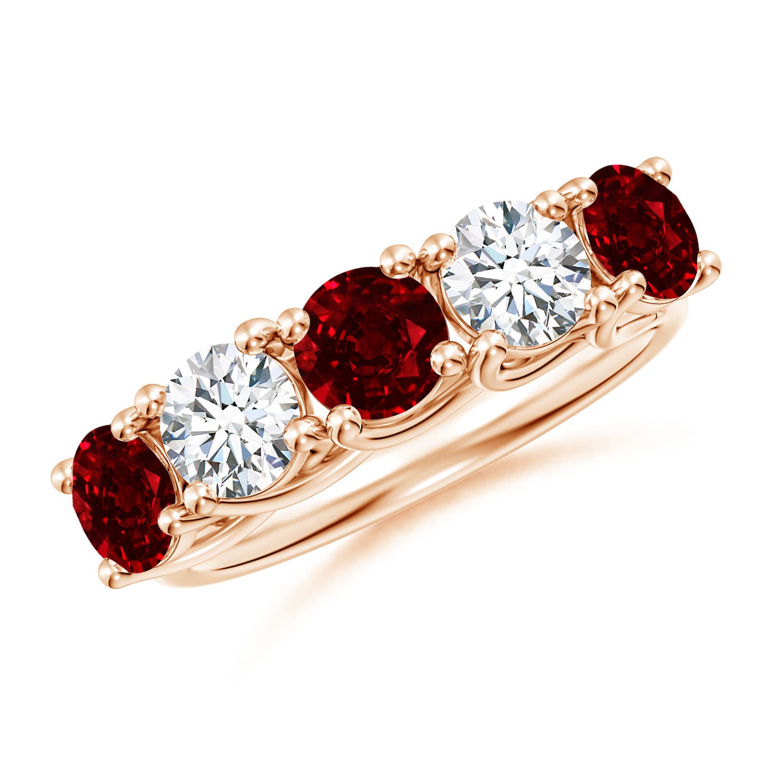Angara 1.8 Carats Half Eternity Five Stone Ruby and Diamond Wedding Band in 14K Rose Gold