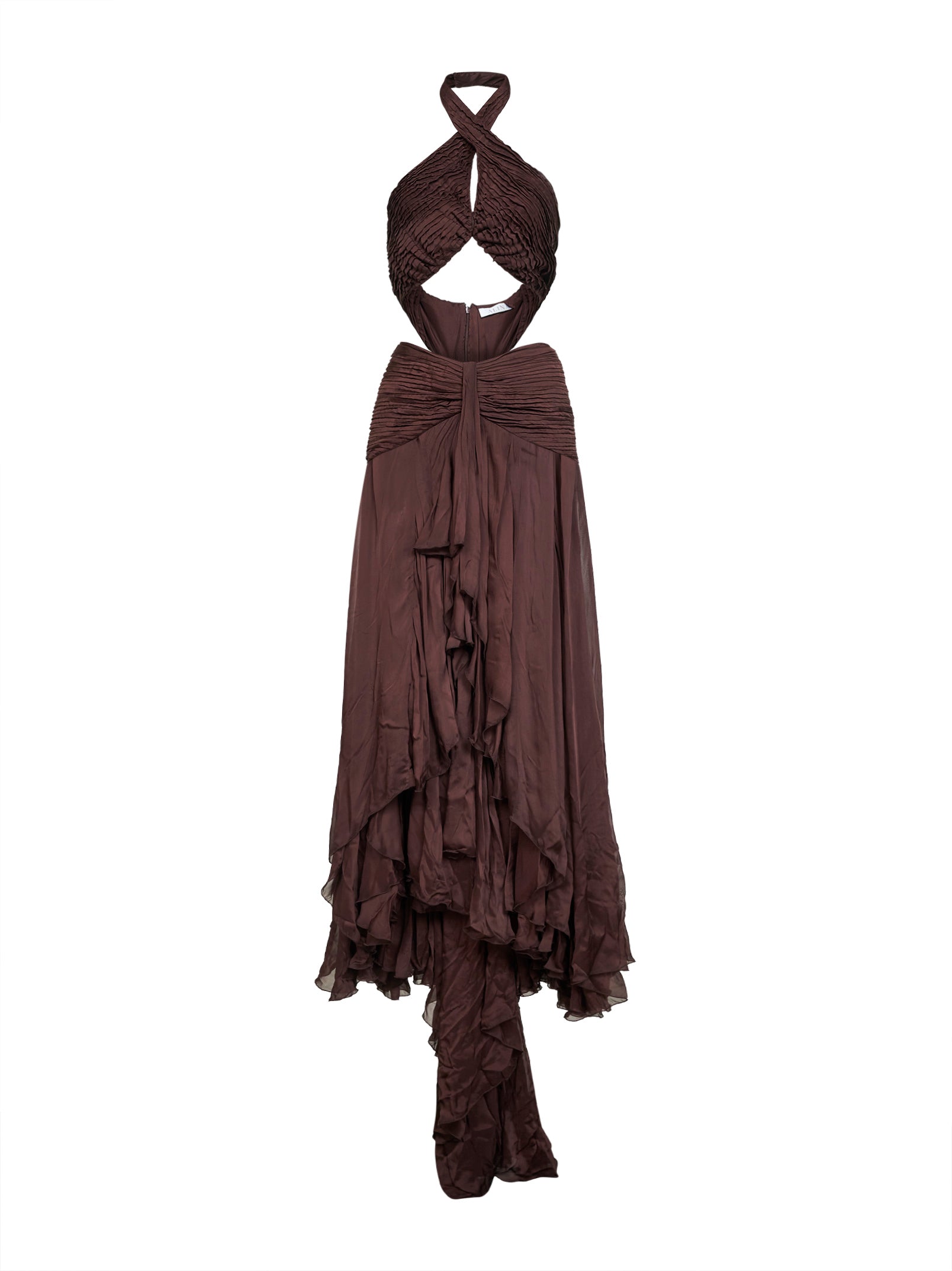 Halterneck Cut-Out Dress — Brown