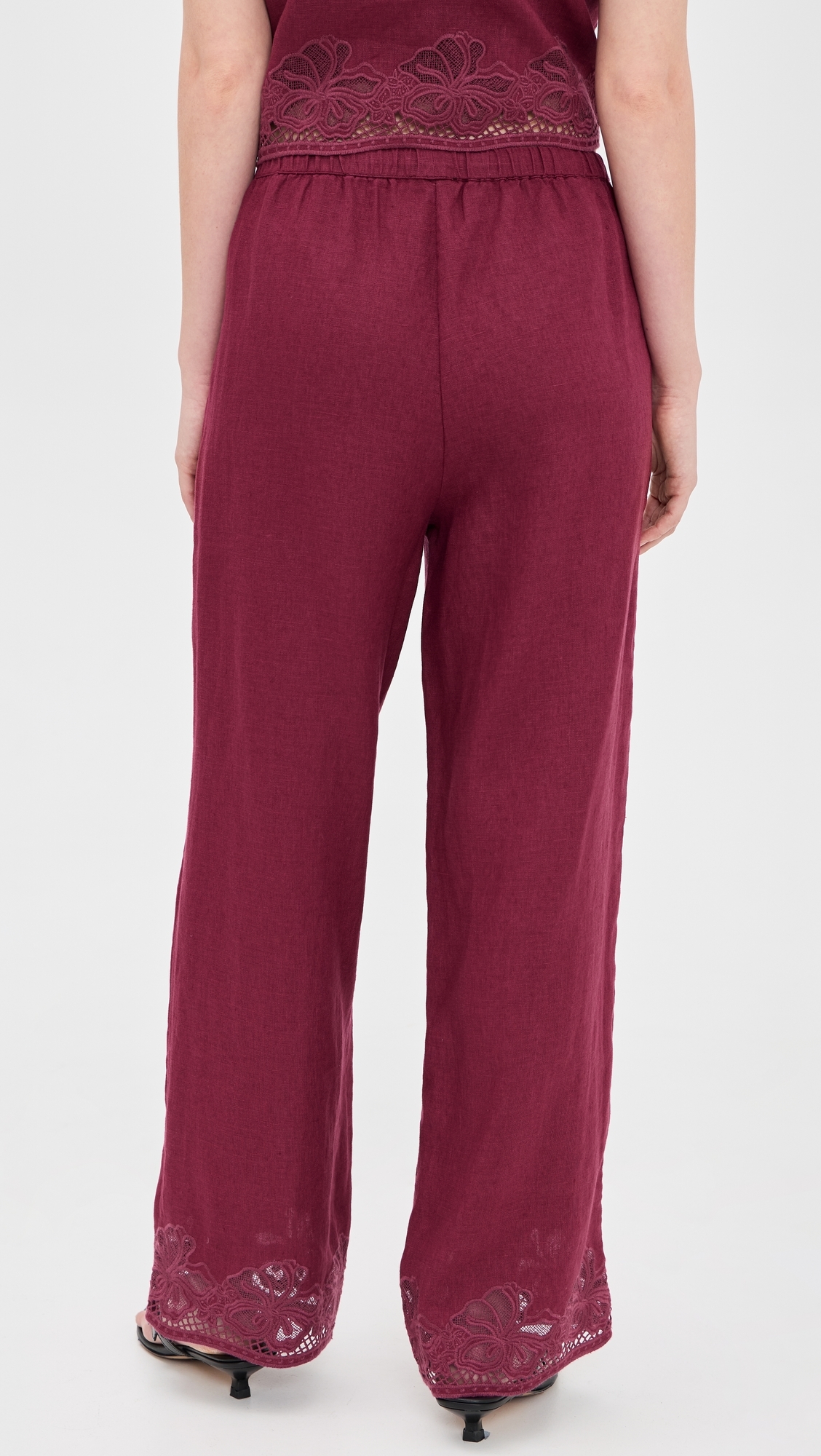 Emmie Linen Pants Berry Hibiscus Embroidery
