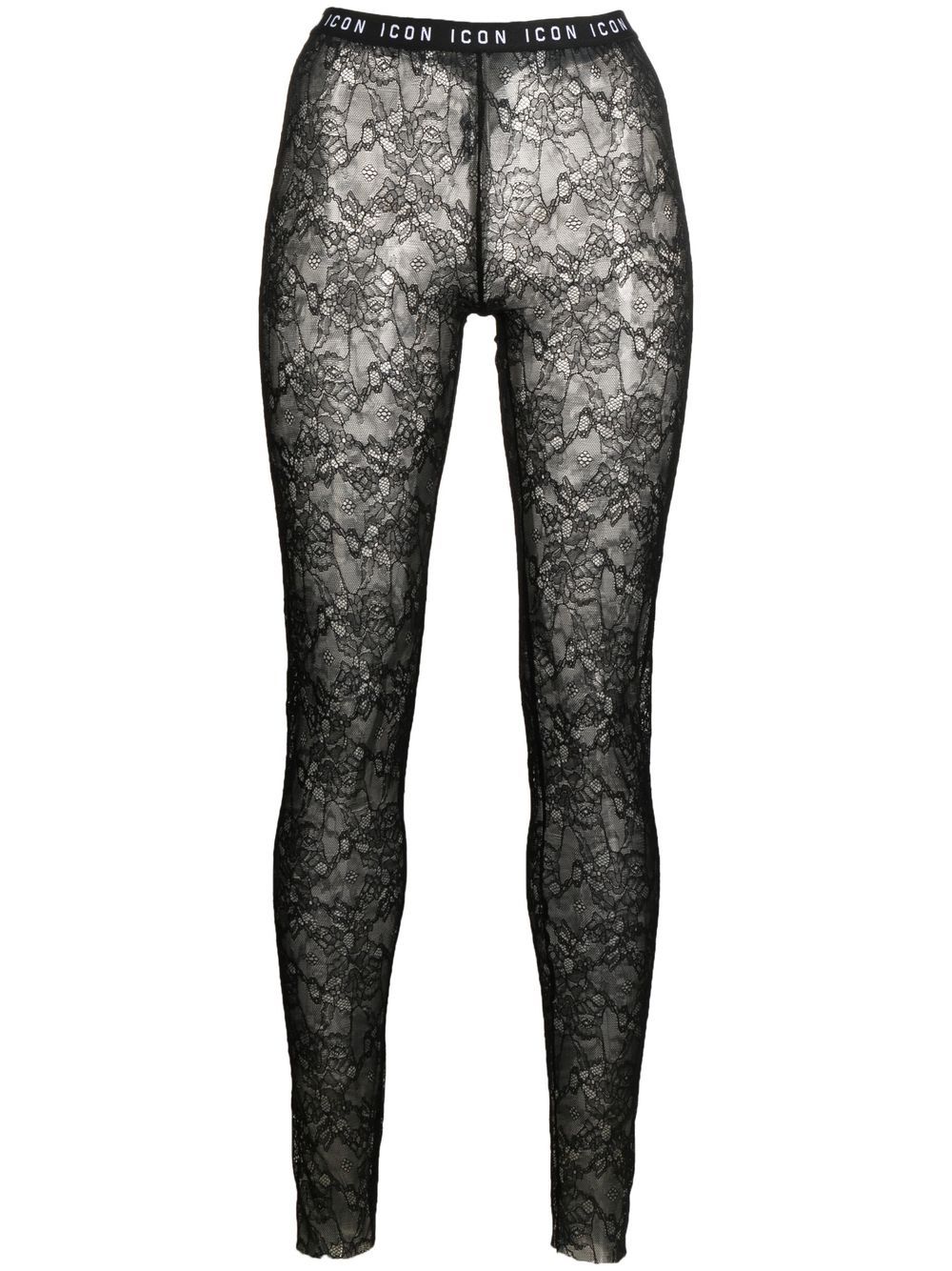 Lace logo-waistband leggings - Black