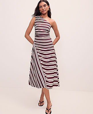 Ann Taylor Petite Striped One-Shoulder Midi Dress