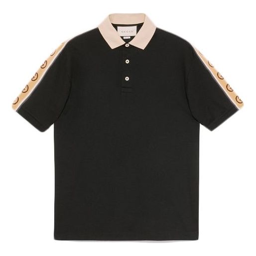Interlock Double G Stripe Polo Shirt Black