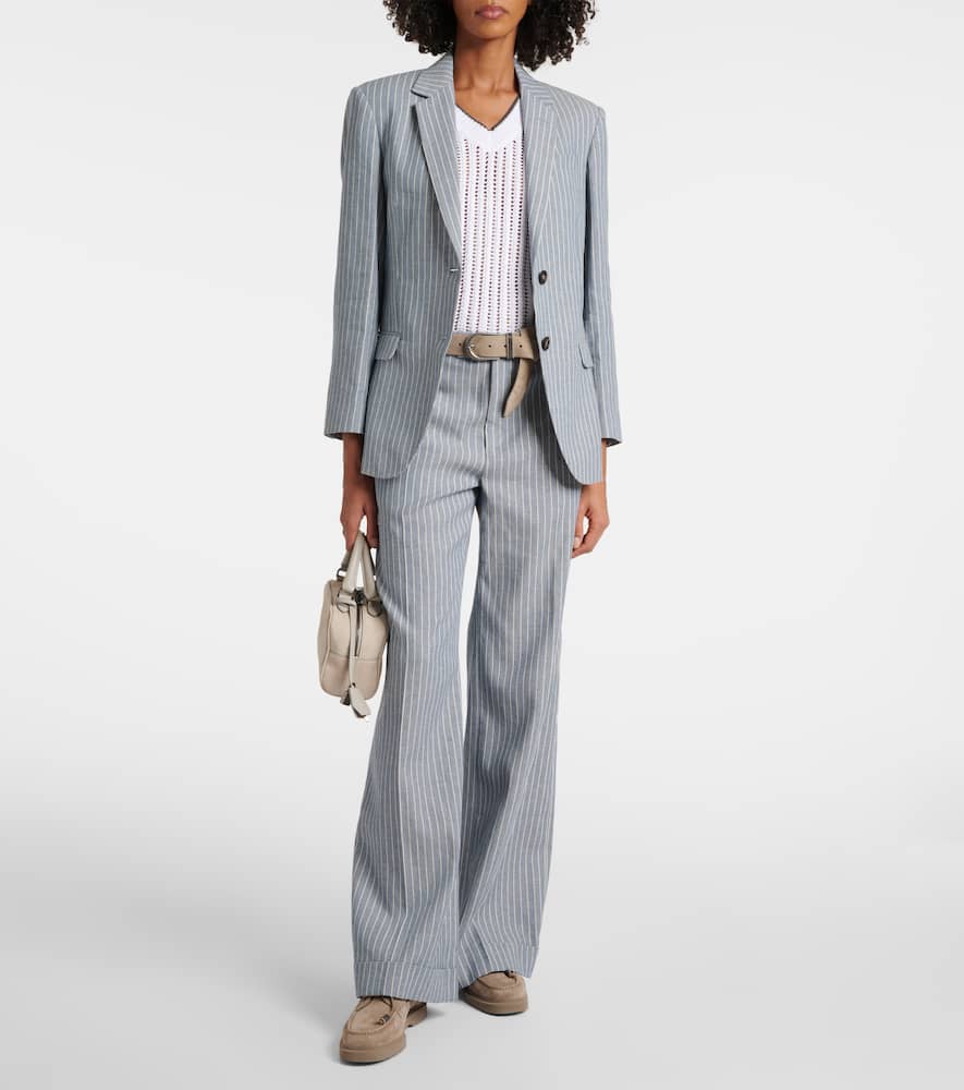Pinstripe linen, cotton, and hemp blazer
