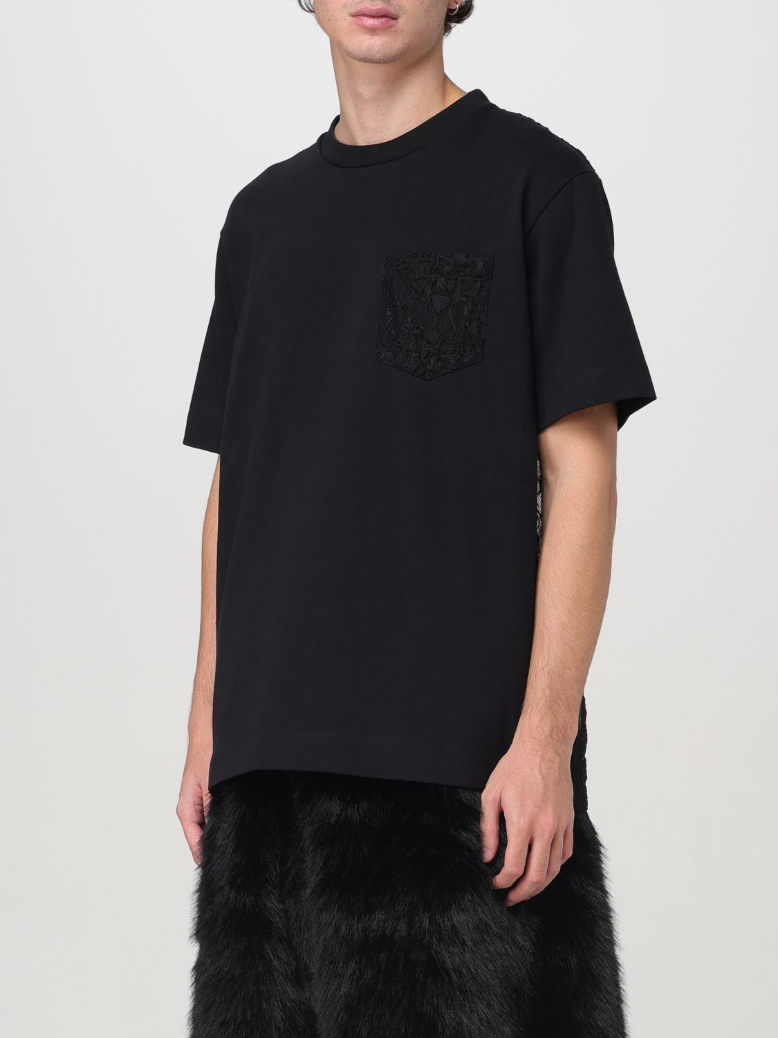 Sheer lace-panel T-shirt - White