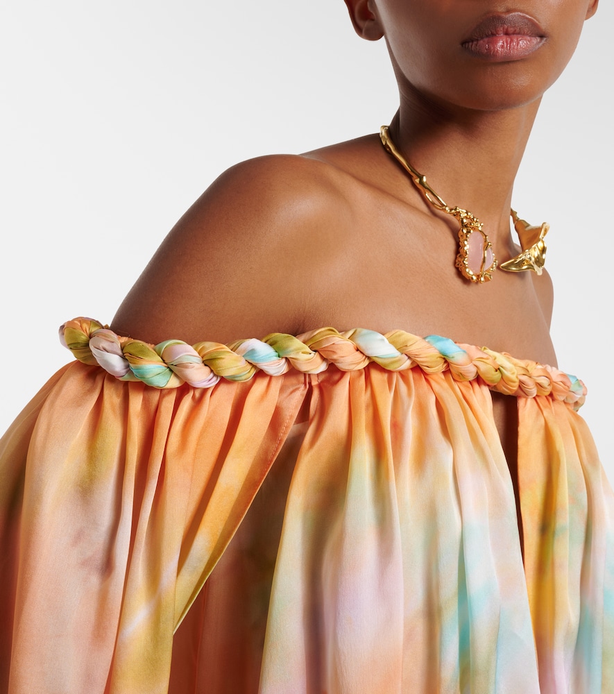 Luna off-shoulder printed silk chiffon gown