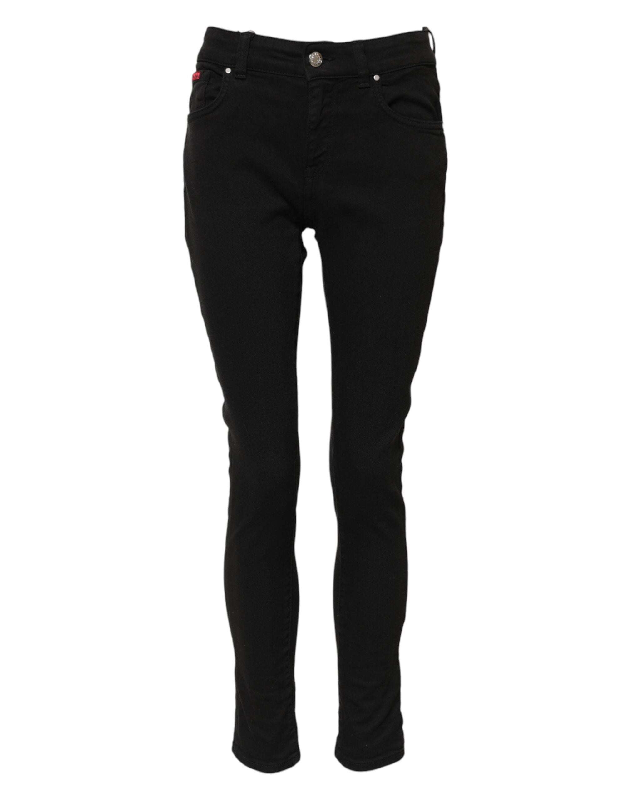 Cotton Logo Skinny Mid-Waist Jeans — Black