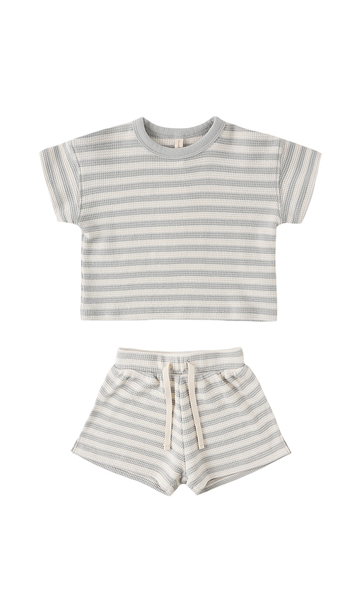 QUINCY MAE Waffle Tee & Short Set in Sky Stripe. 12-18M also -24M