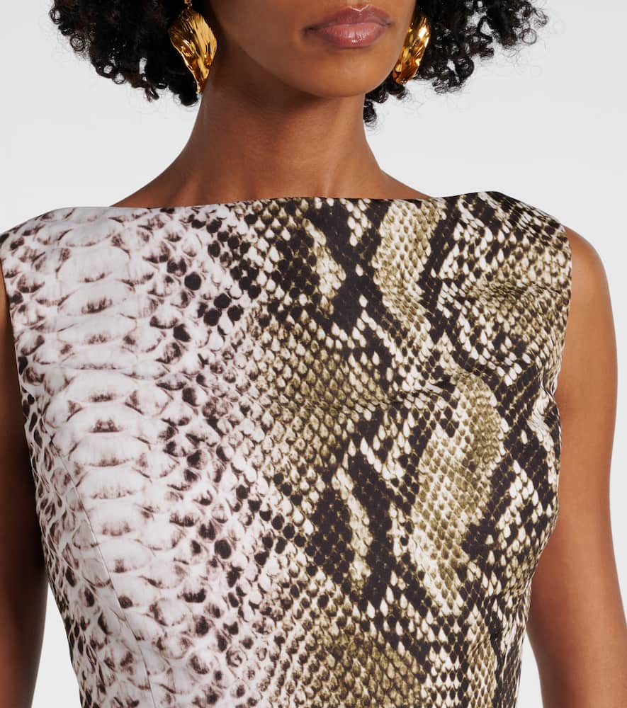 Snake-print faille minidress