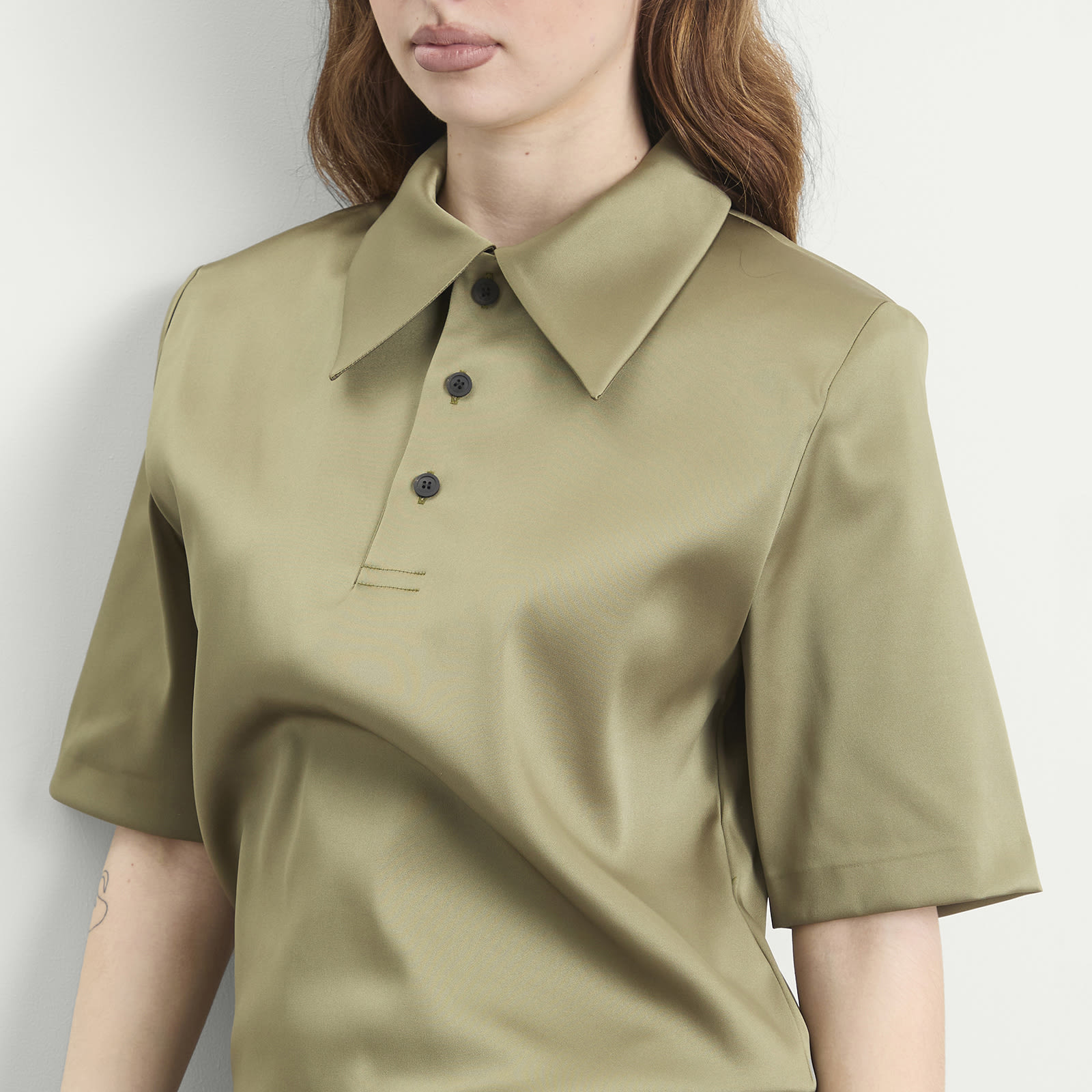 Women's TOGA Satin Stretch Polo Shirt in Khaki