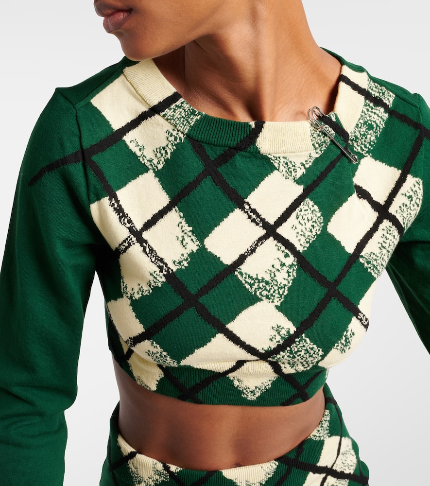 Argyle cropped cotton sweater