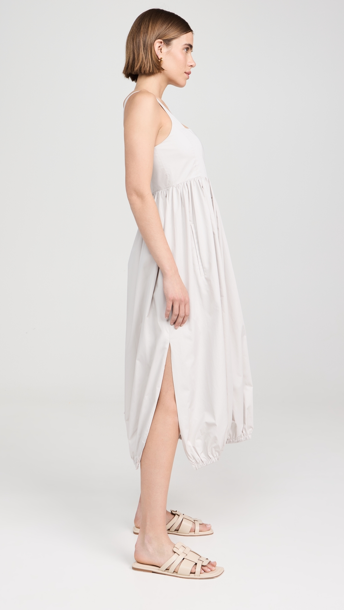 Eco Poplin Square Neck Sculpted Dress Stone