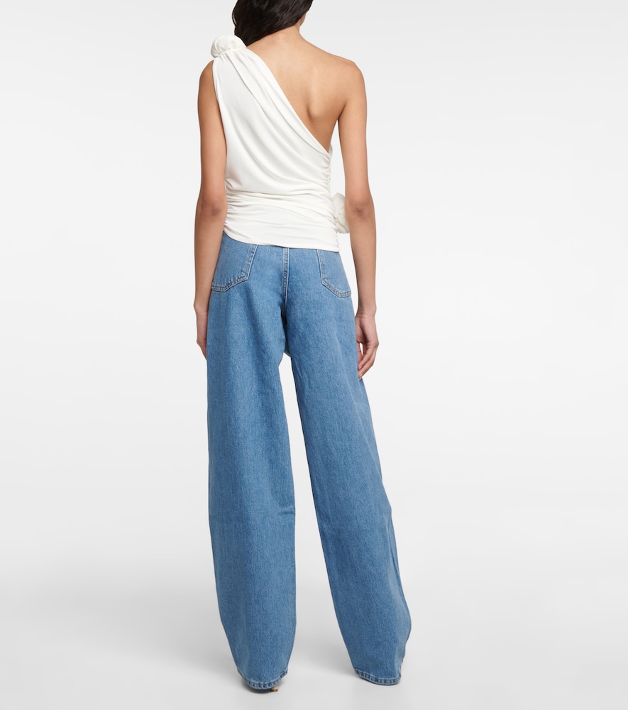 Floral appliquéd one-shoulder top