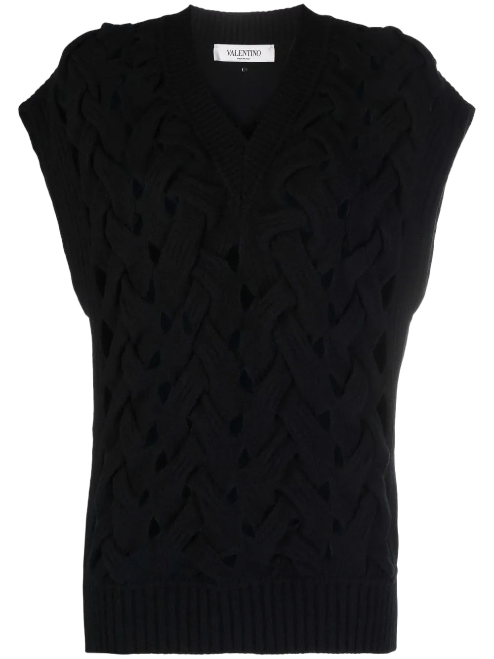 Open-Knit Wool-Blend Vest — Black