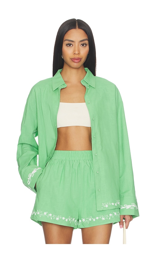 Line & Dot Tippi Embroidered Shirt in Green. - S also in XS