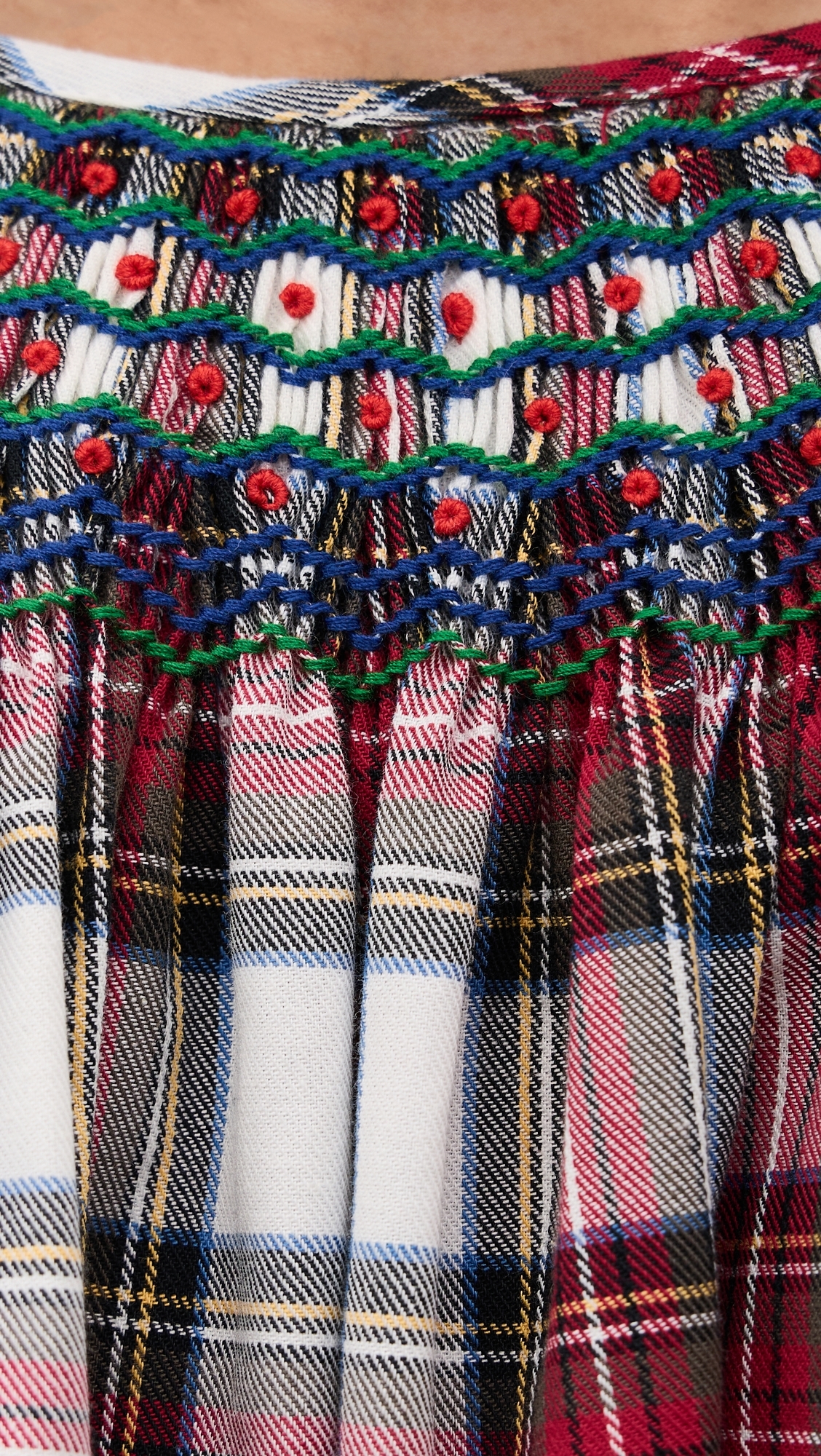 Smocked Short Pajama Set Cotton White Tartan