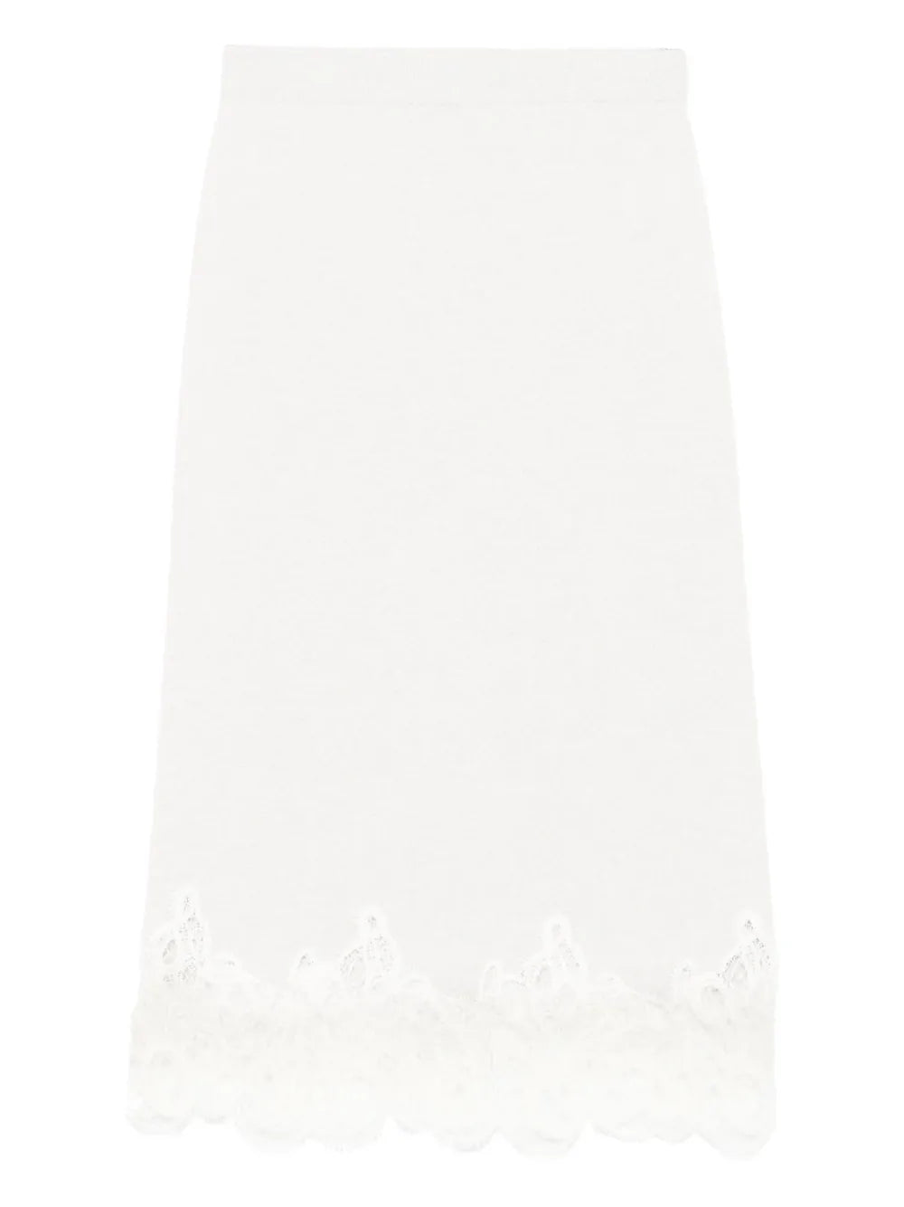 Lace-Trimmed Wool-Blend Skirt — White