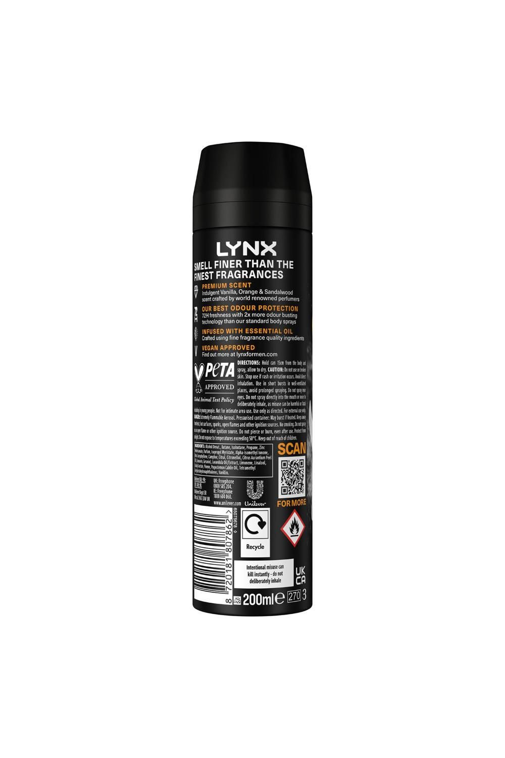 Lynx Fine Fragrance Collection Black Vanilla Body Spray Deodorant 200ml, 6Pack