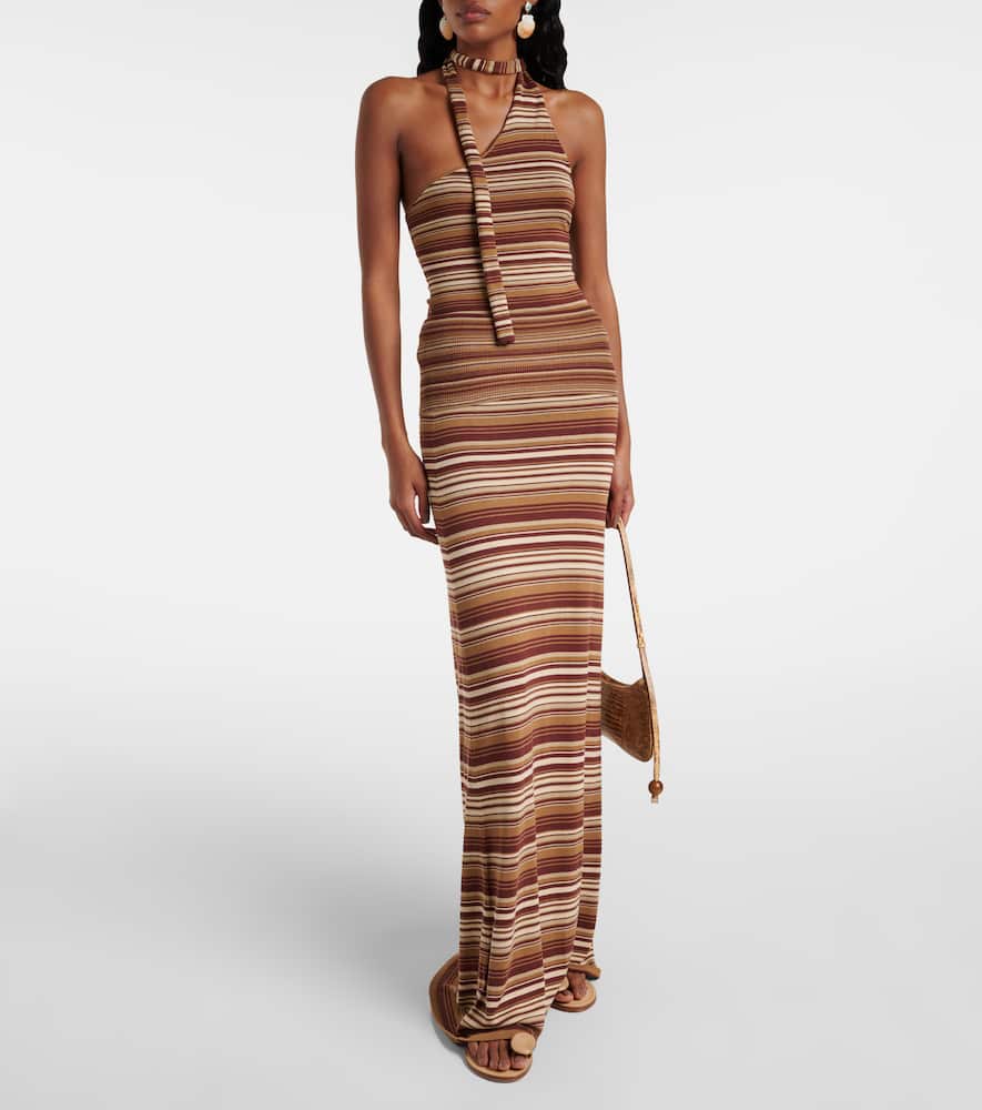 Knitted striped silk-blend maxi skirt