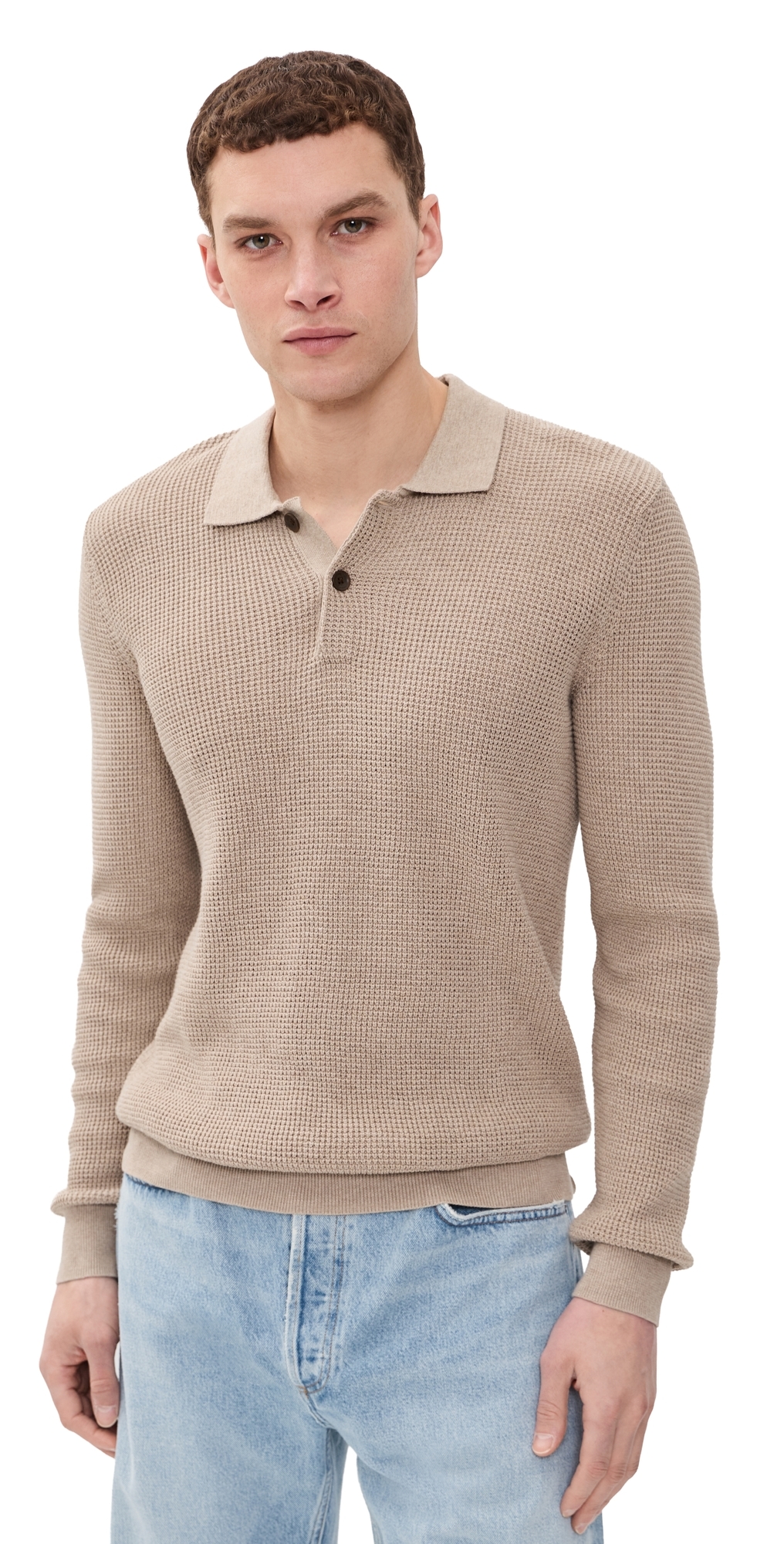 Long Sleeve Sunwashed Sweater Polo Natural
