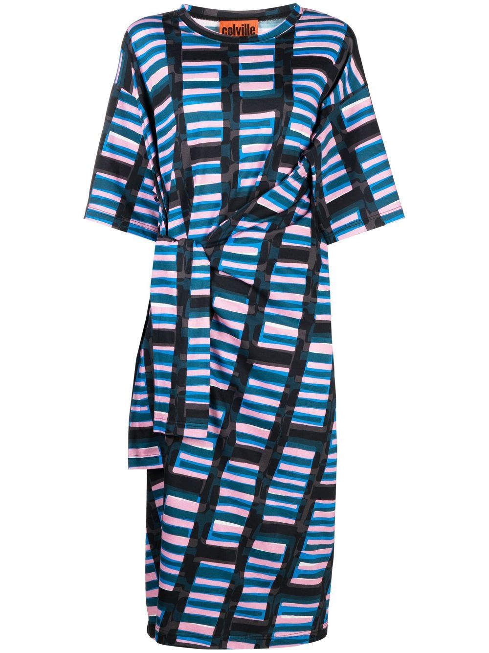 Abstract-print twisted midi dress - Black