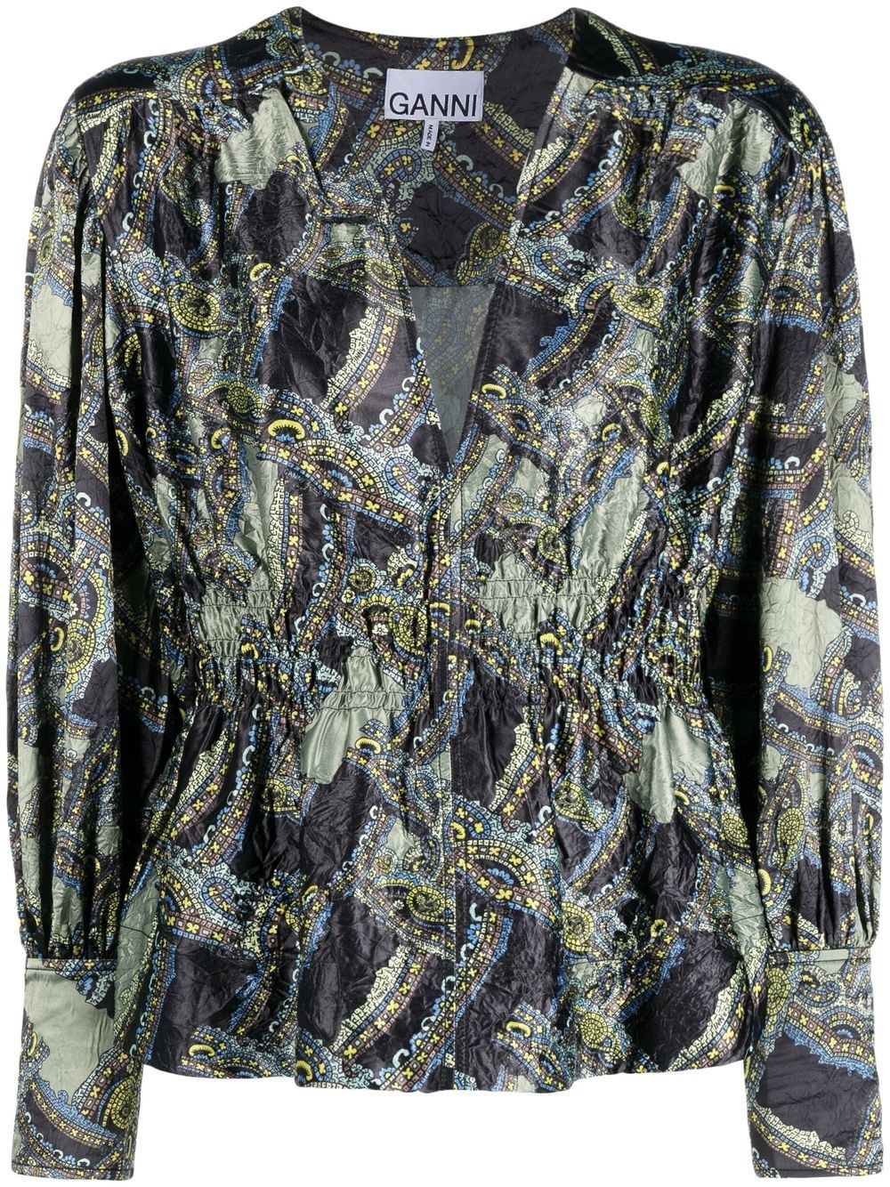 V-neck long-sleeve blouse - Black