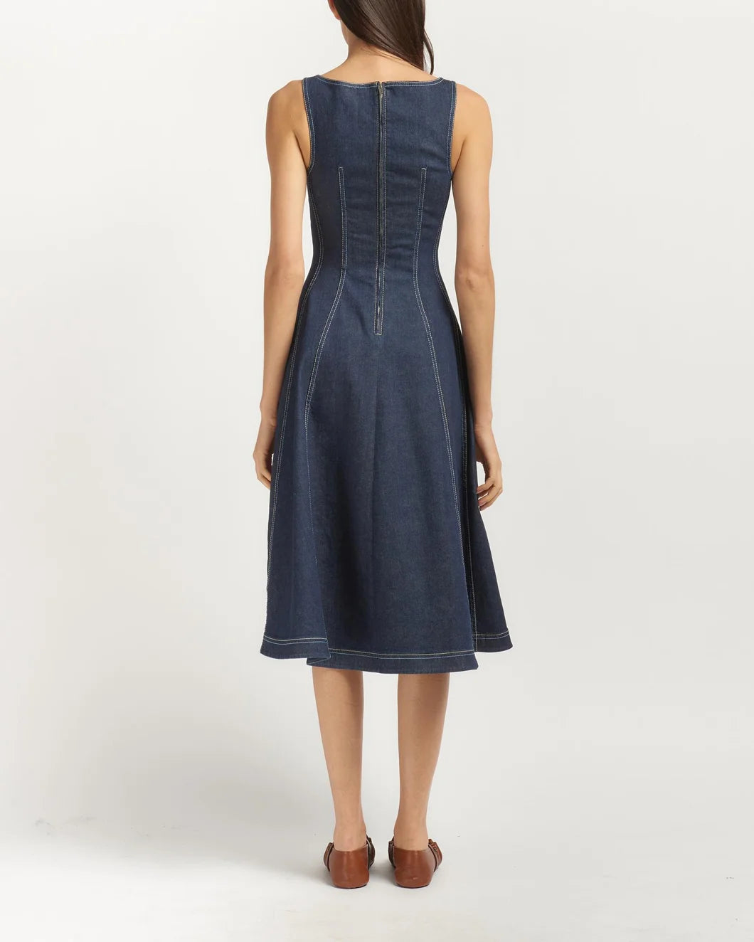 Stretch Denim Midi Balloon Dress
