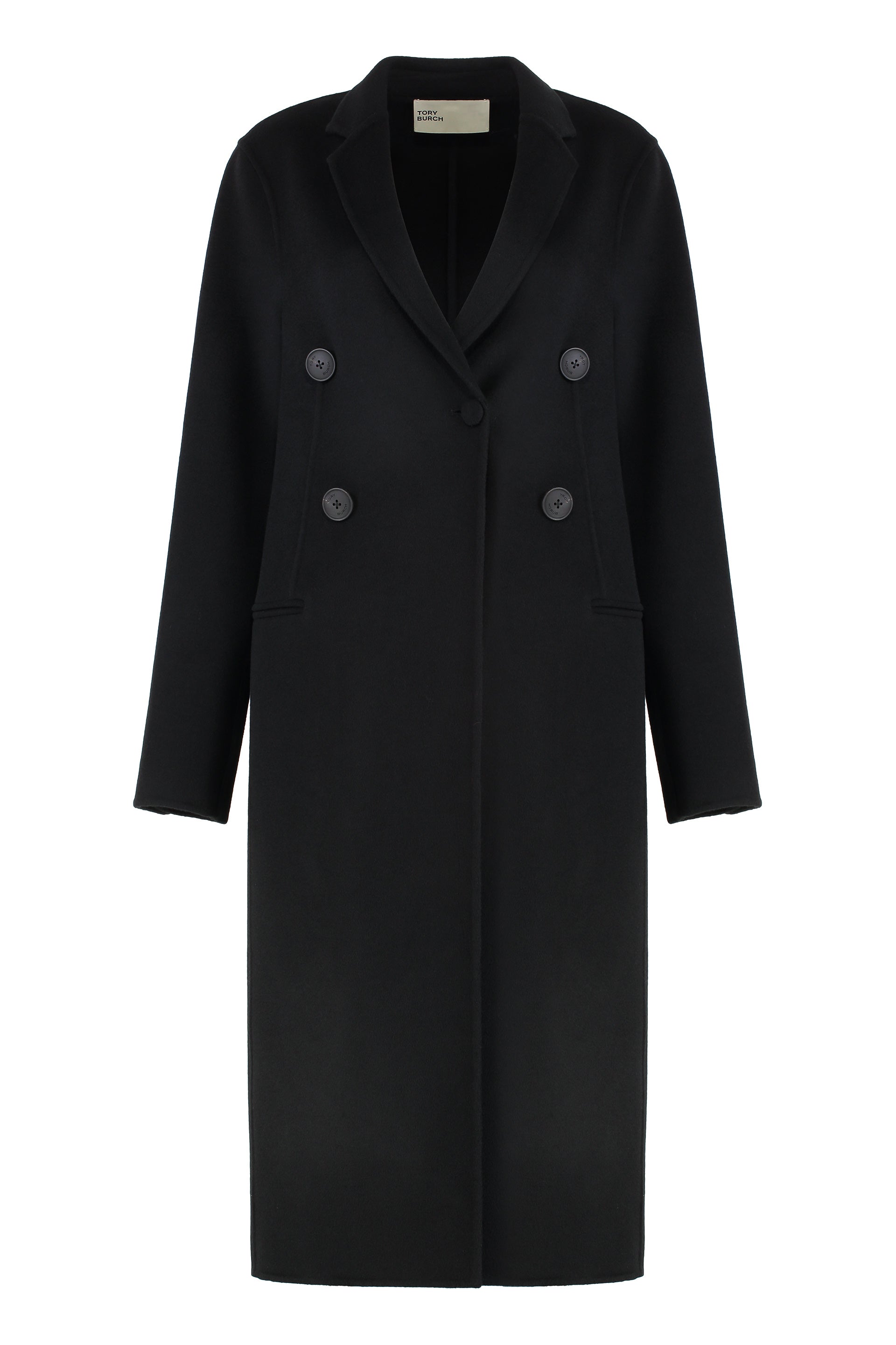 Classic Wool Coat with Horn-Button Double-Breasted Detail