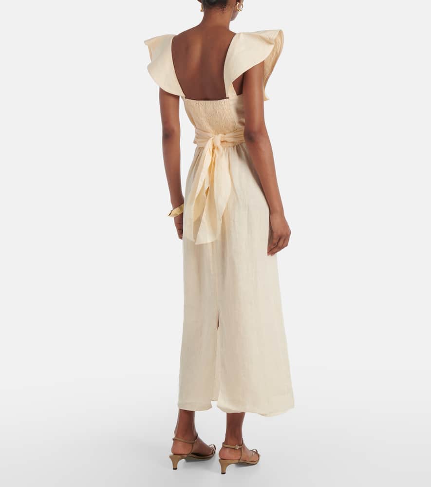 Ruffled linen midi dress