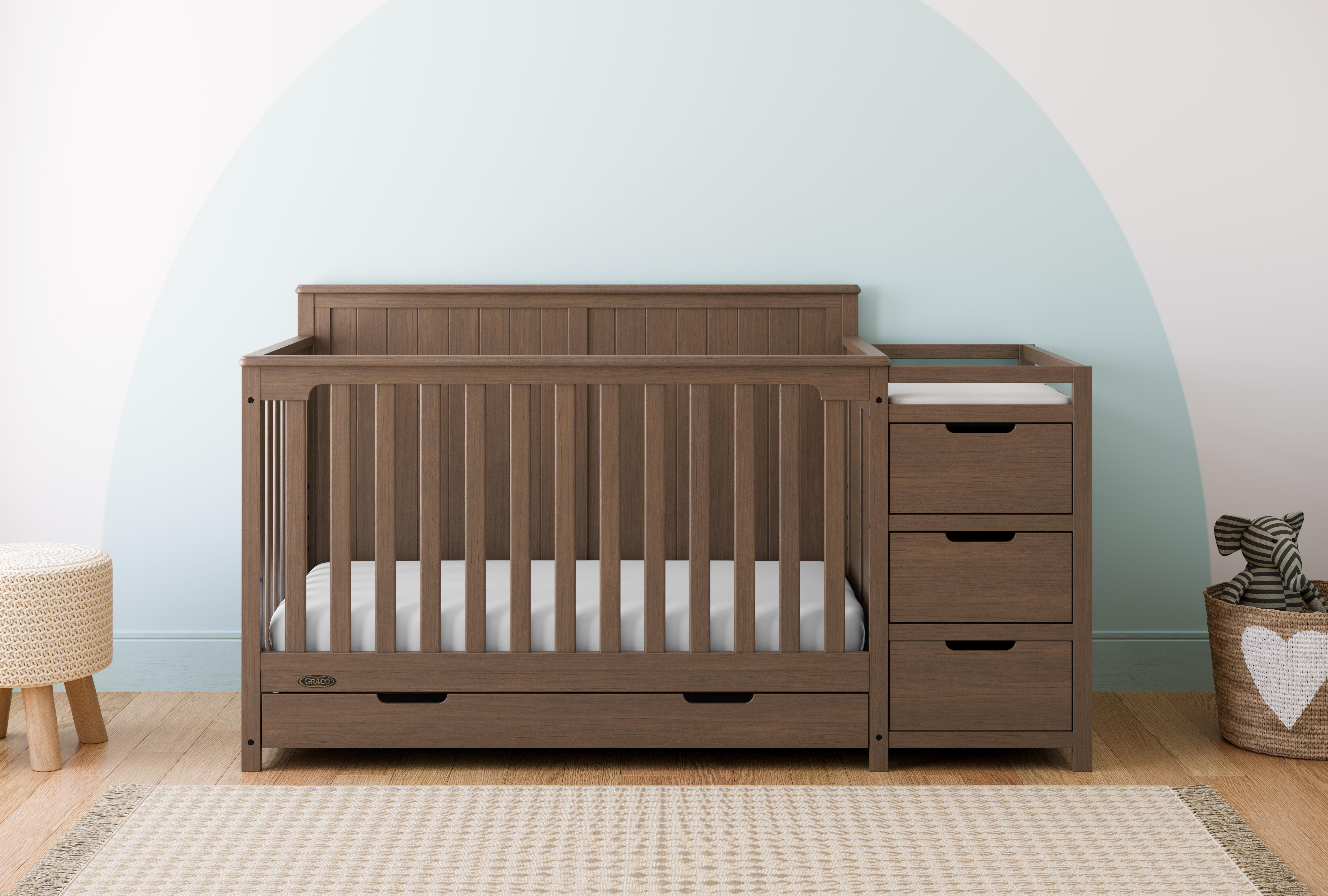 Graco Hadley 5-in-1 Convertible Crib and Changer With Storage Drawer, Hazelnut