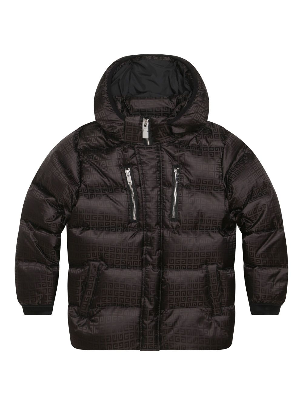 Logo-print hooded puffer coat - Black