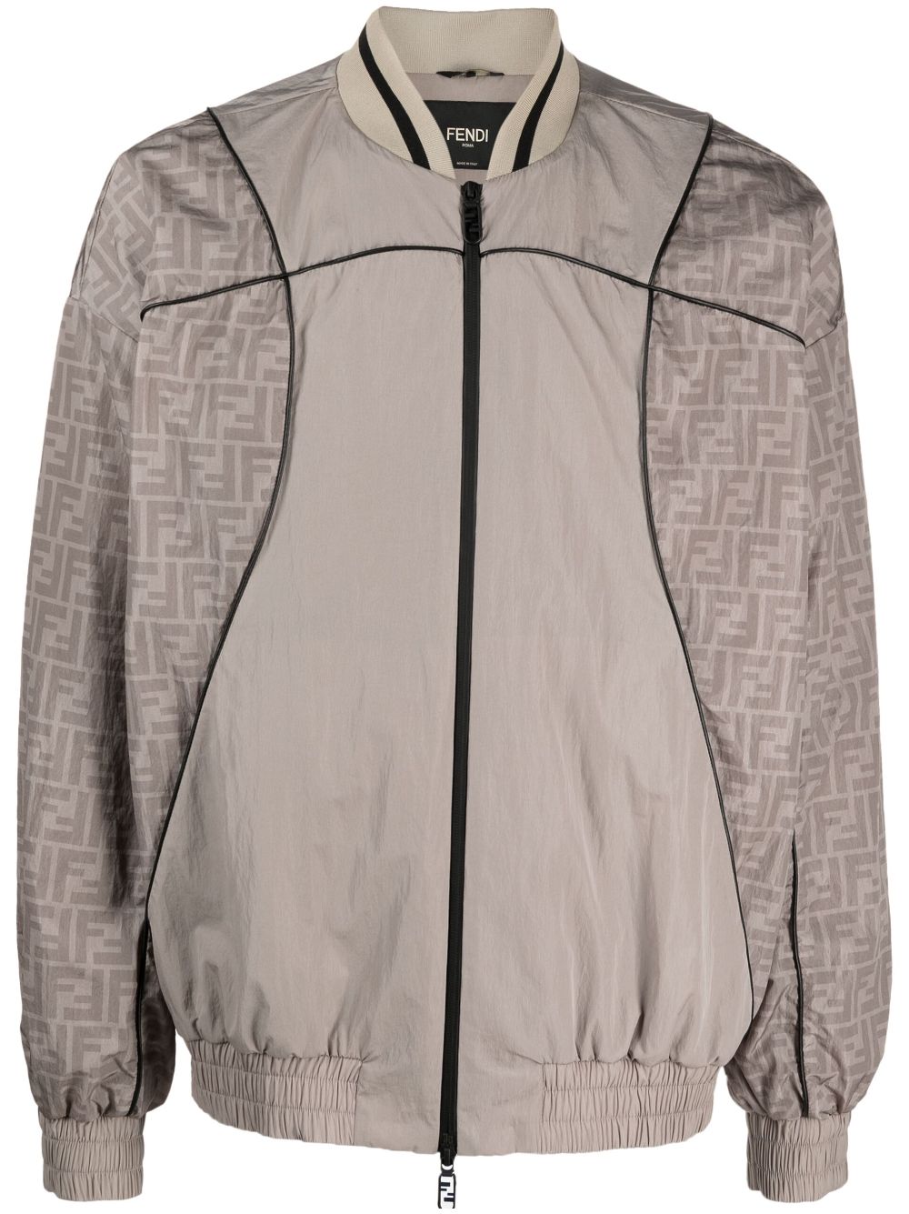 Monogram-print panelled bomber jacket - Grey