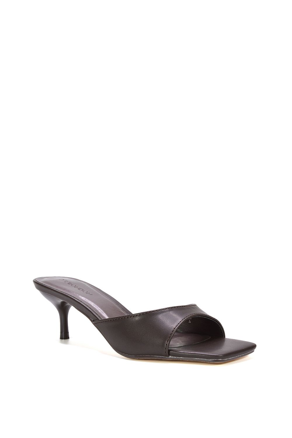 Xy London 'jane' Square Toe Kitten Heel Slip On Heeled Sandal Mules In Brown