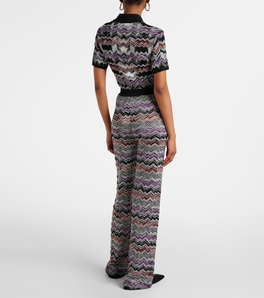 Zigzag knitted wide-leg pants