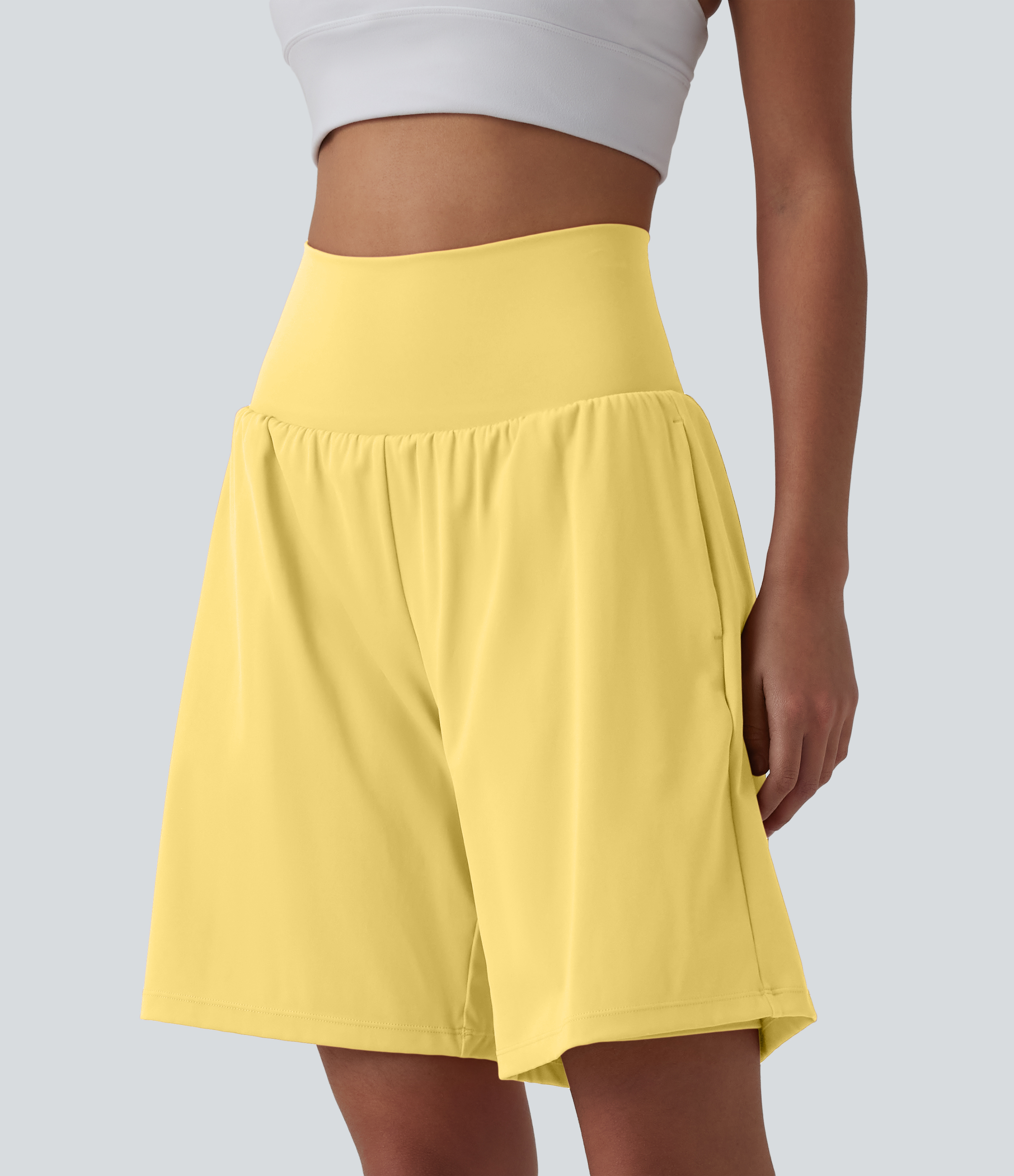"SoftlyZero™ Airy Super High Waisted 2-in-1 Cool Touch Yoga Shorts 9"" with Pockets Gym Short - Goldfinch