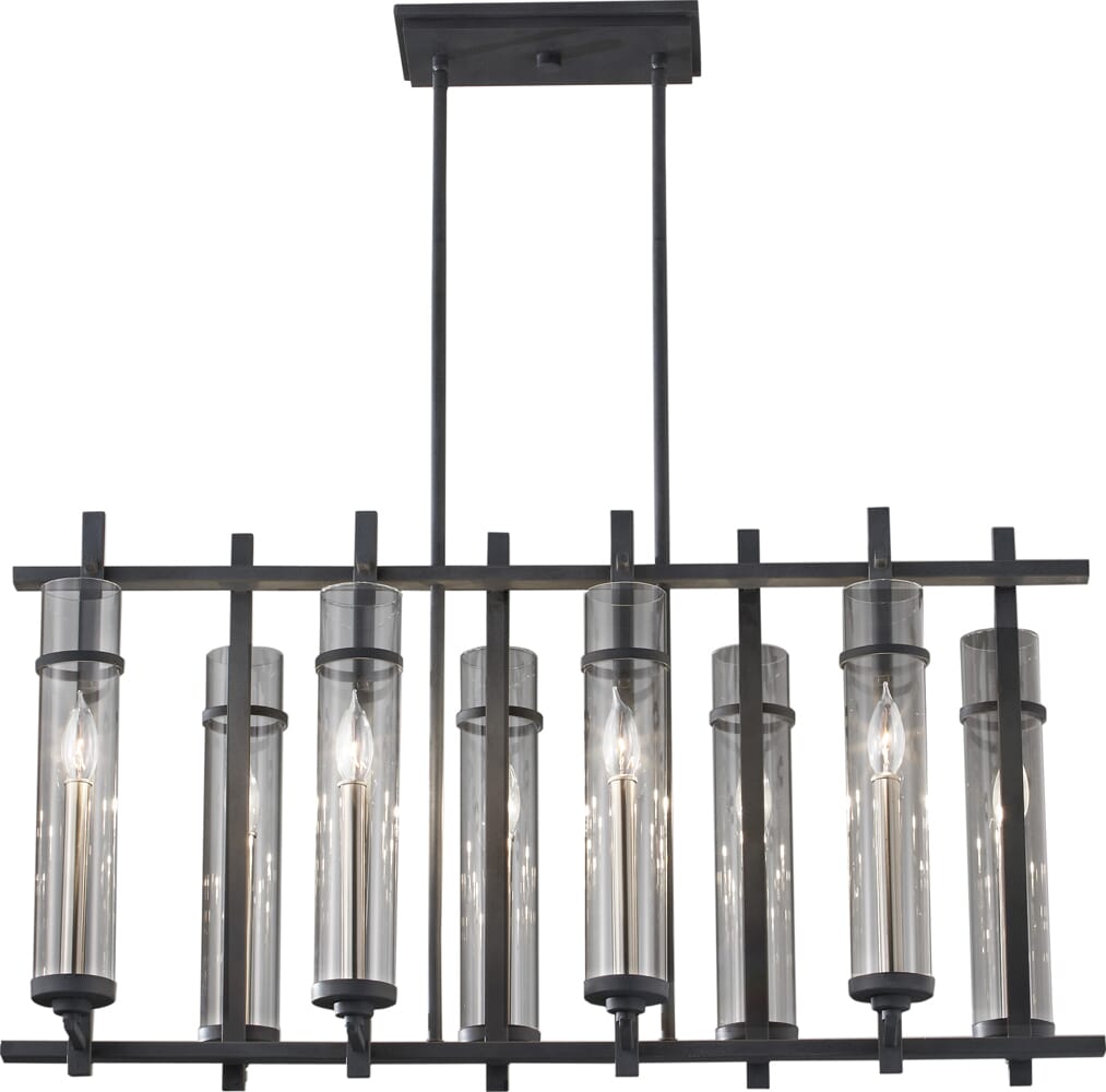 Antique Forged Iron Brushed Steel Eight Light Chandelier from the Ethan Collection