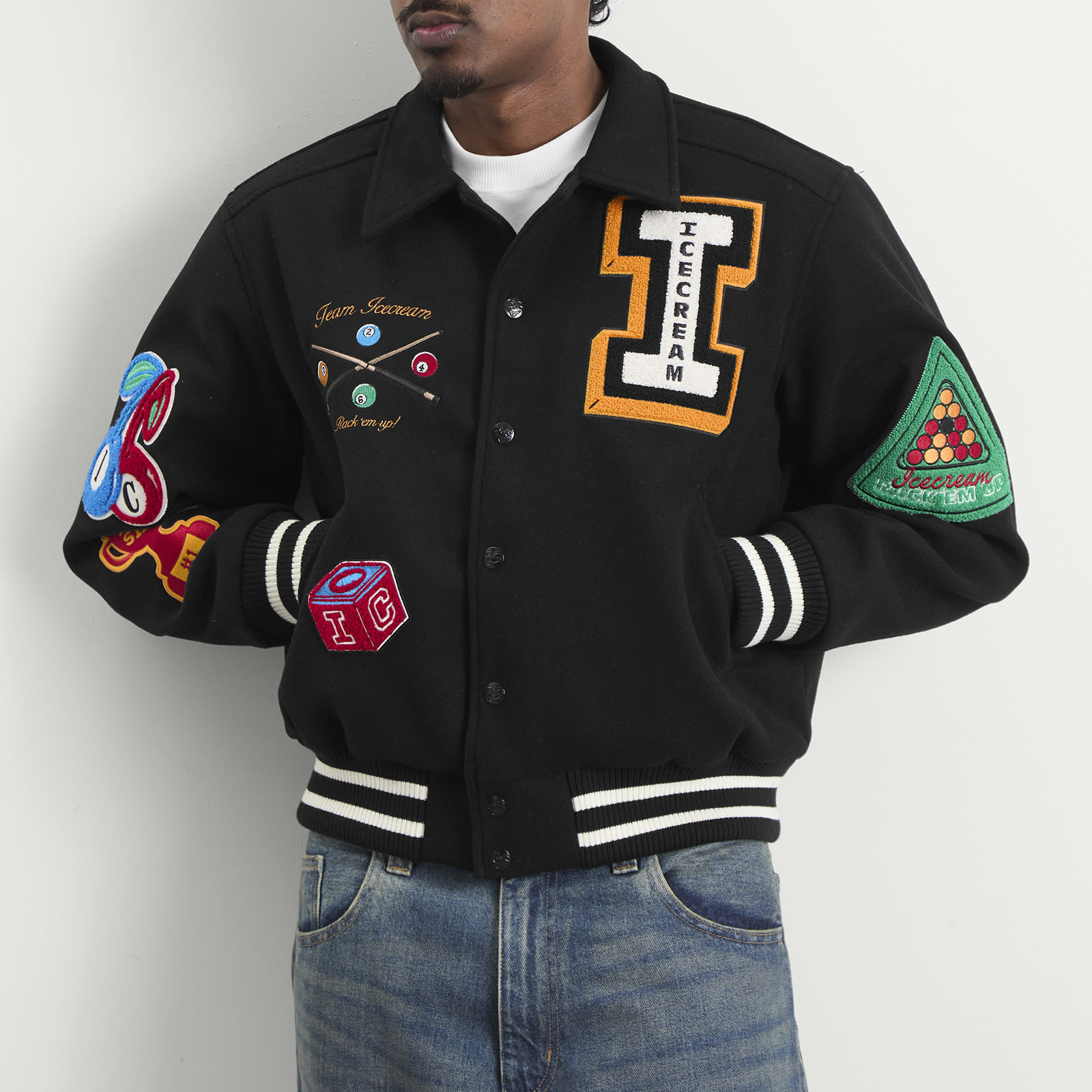 Men's Trick Shot Collared Varsity Jacket in Black