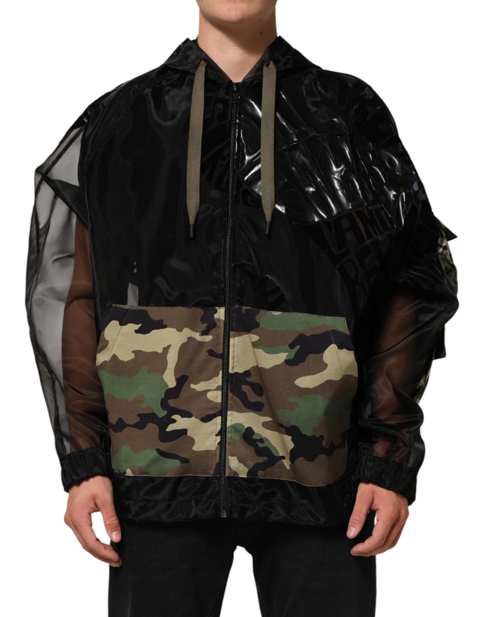 Dolce & Gabbana Black Camouflage Hooded Men Full Zip Men's Sweater Pre-Owned