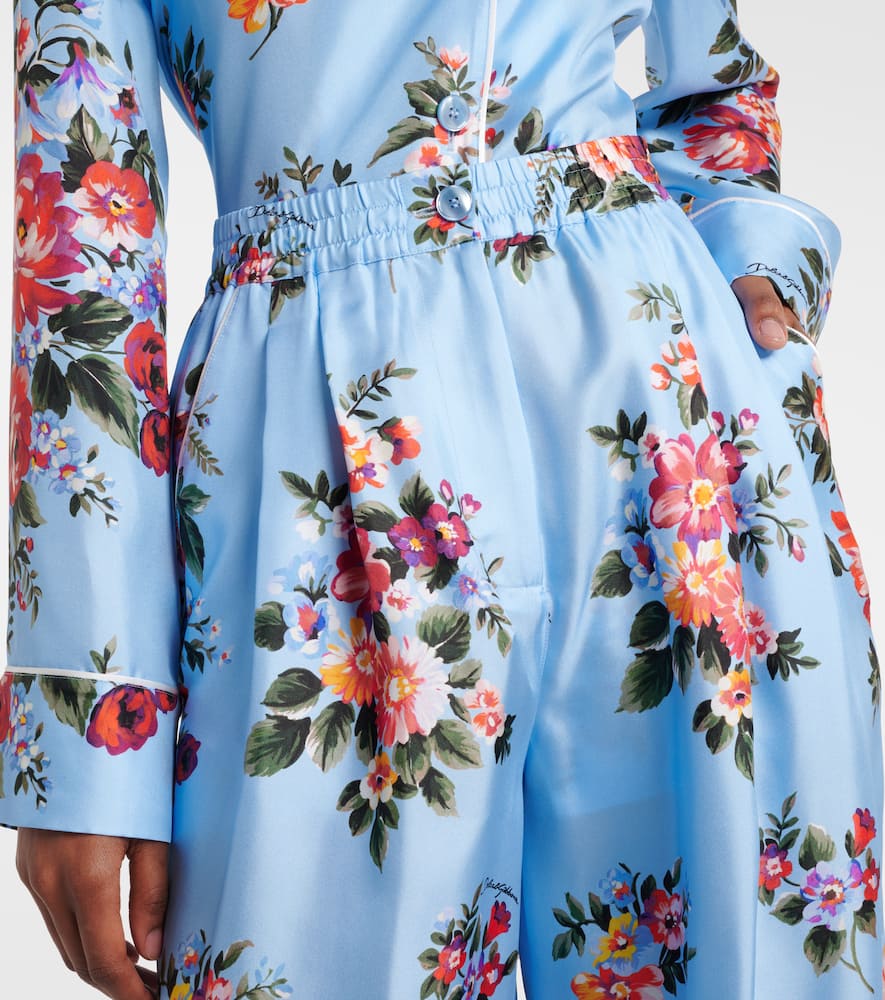 Floral silk wide-leg pants